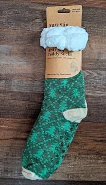 Teddy Slipper Socks Fleece Lined Sherpa Anti Slip Gripper Fair Isle Cabincore OS